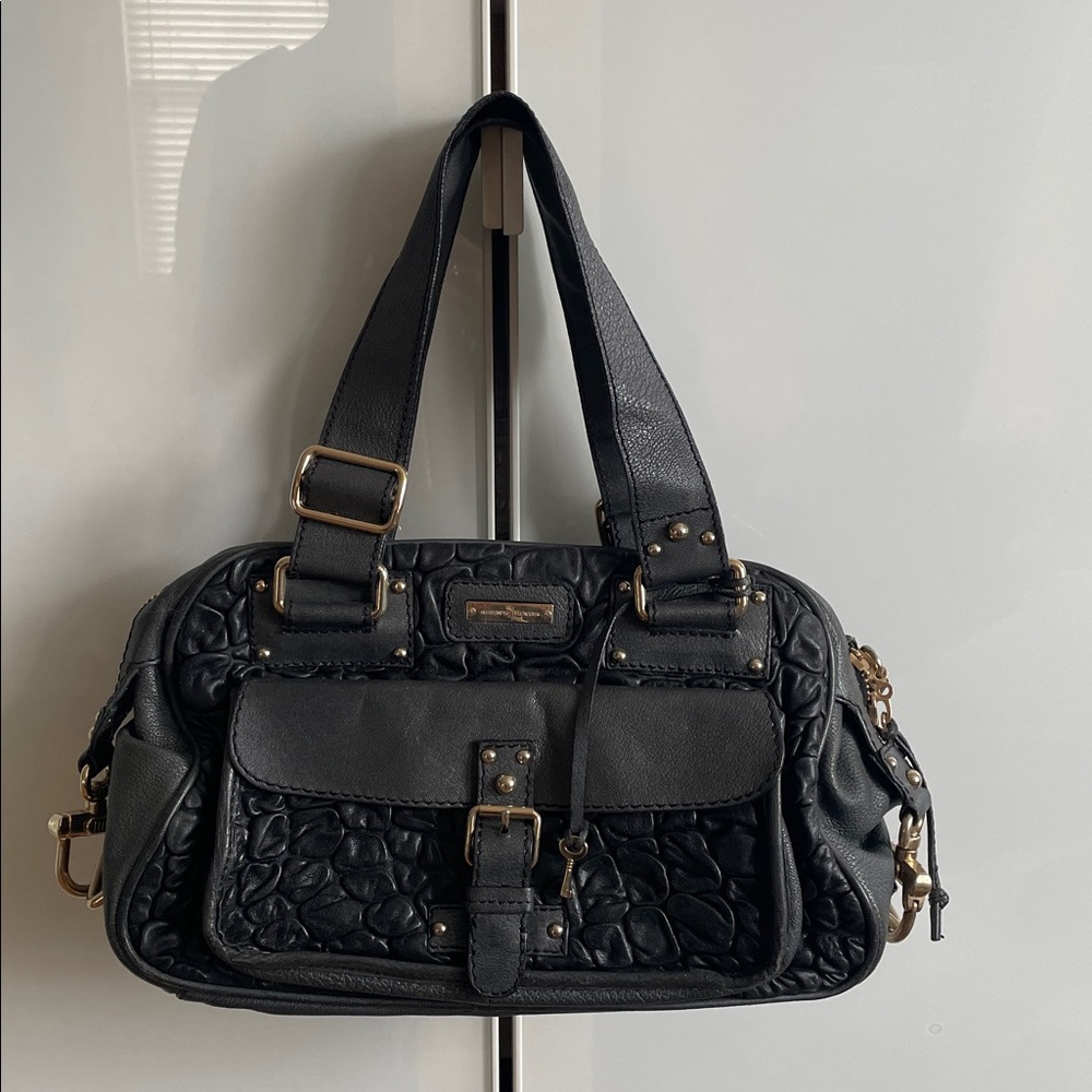 Alessandro Dell'Acqua Black pebbled soft Leather Bag Italian